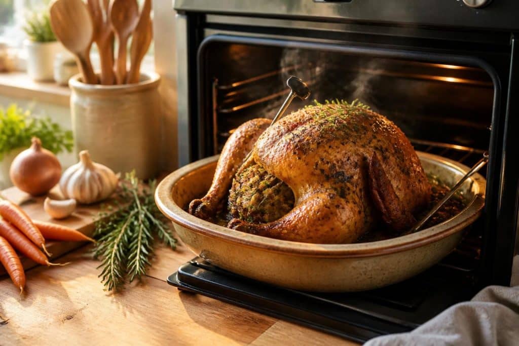 découvrez les conseils essentiels et les durées de cuisson idéales pour réussir un rôti de pintade farcie au four, tendre et savoureux à souhait.